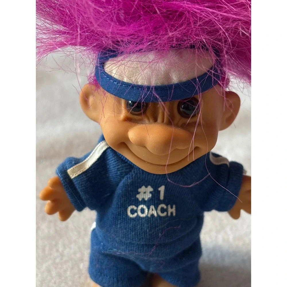 Russ Troll Doll #1 Coach Blue‎ Uniform Pink Hair Vintage Collectible